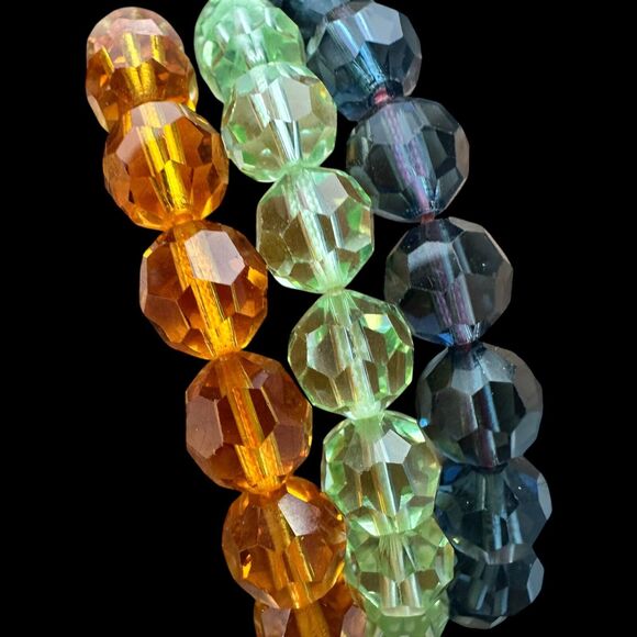 Glass Crystal Earth tone Green Orange Midnight Blue Pull Bracelet Stack 3pcs - Picture 2 of 3